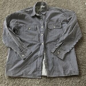 Separate Issue Shirt Womens 14 Blue White Striped Button Up Long Sleeve Top